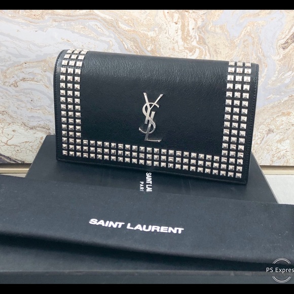 Saint Laurent Handbags - Saint Laurent Monogram Studded Leather Clutch Bag